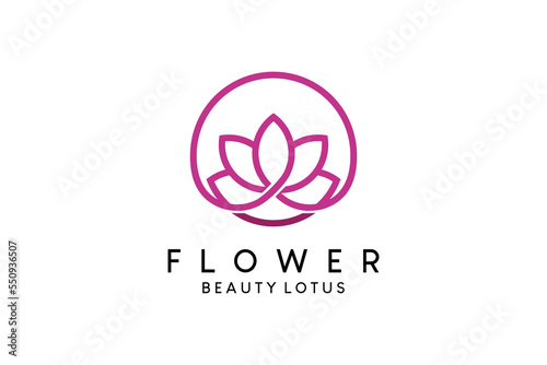 Lotus flower logo design with minimalist striped circle