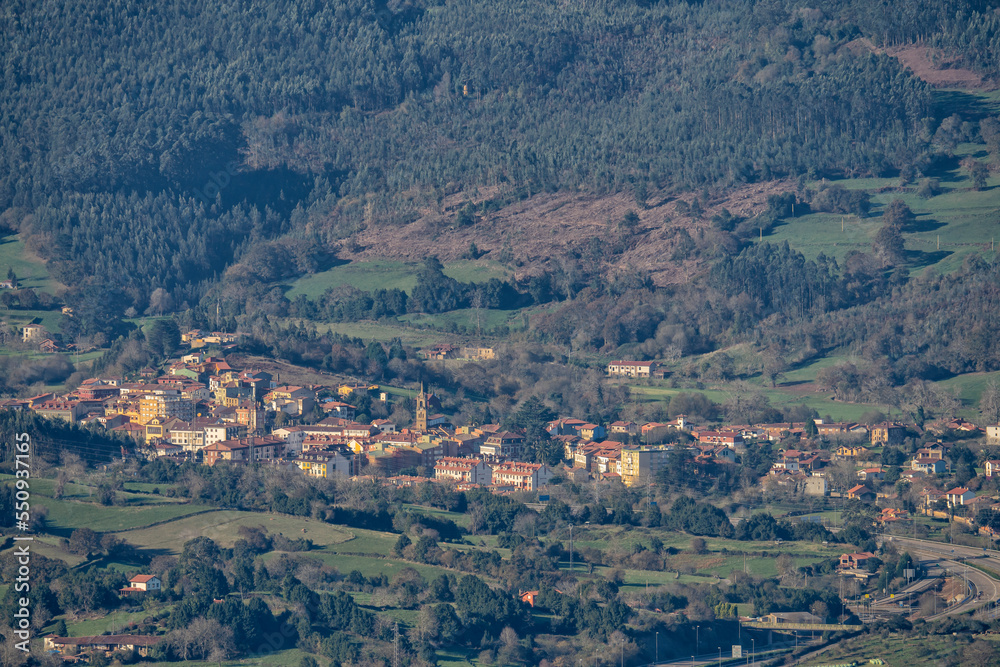 Aerial view of the Colunga town in Spain