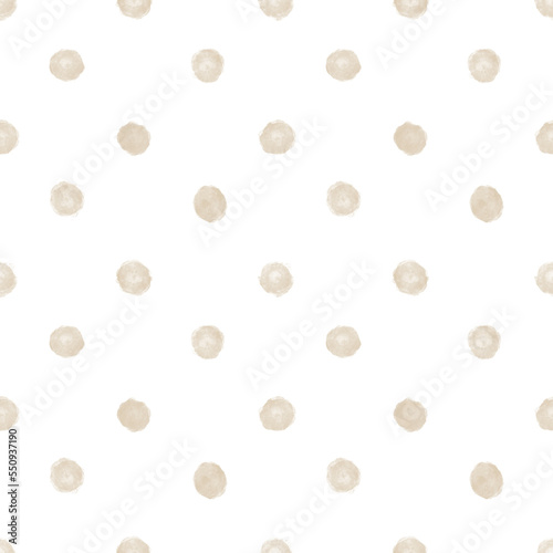 Abstract watercolor seamless Pattern with polka Dots in pastel beige colors. Hand drawn Background for wrapping paper or textile design. Circles on isolated backdrop. Illustration in vintage style