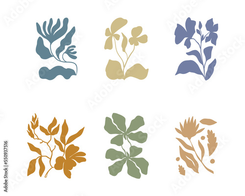 Abstract groovy floral posters. Modern trendy Matisse minimal style. Hand drawn design for wallpaper, wall decor, print, postcard, cover, template, banner.