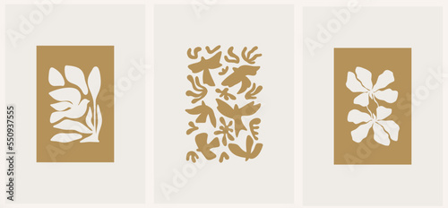 Abstract groovy floral posters. Modern trendy Matisse minimal style. Hand drawn design for wallpaper, wall decor, print, postcard, cover, template, banner.