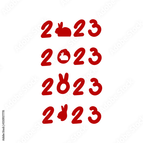 2023 holiday New Year with text. Figures of the new year with a hare. Template for postcard, invitation, flyer, web, cover and calendar. Vector illustration. 