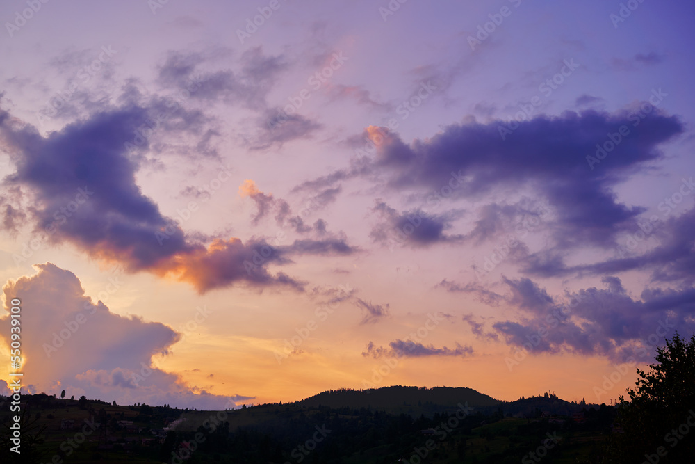 Fototapeta premium Beautiful mountains landscape with sunset sky. Carpathians, Ukraine.