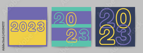 Creative concept of 2023 Happy New Year card set. Minimalistic trendy backgrounds for branding, banner, cover, card. Vector postcard © Inna