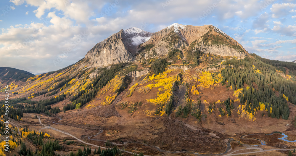 Rocky Mountains scenic drive in autumn from Crested Butte to Gothic Colorado