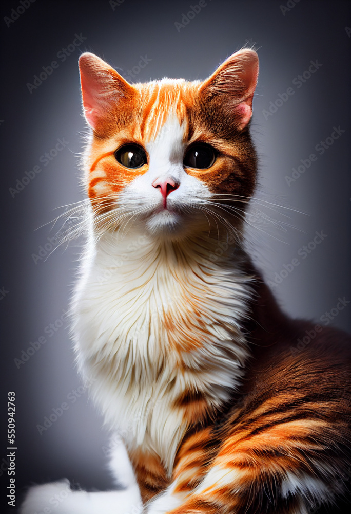 Cute red cat with a smart look. Photorealistic illustration generated by artificial intelligence and stylized as a glamor shot. AI Generated. Digital art