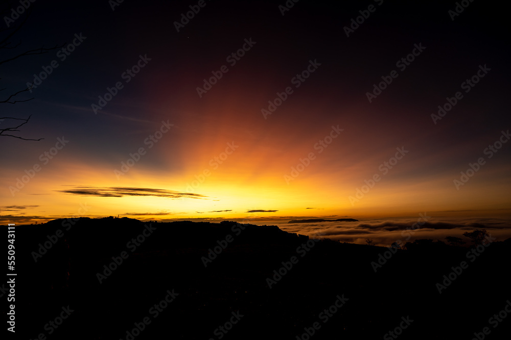 colorful sunrise in mountain landscape