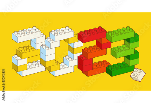 Number 2023 sign from Plastic building blocks. Colored bricks happy new year are isolated on white background. Vector 3d illustration.