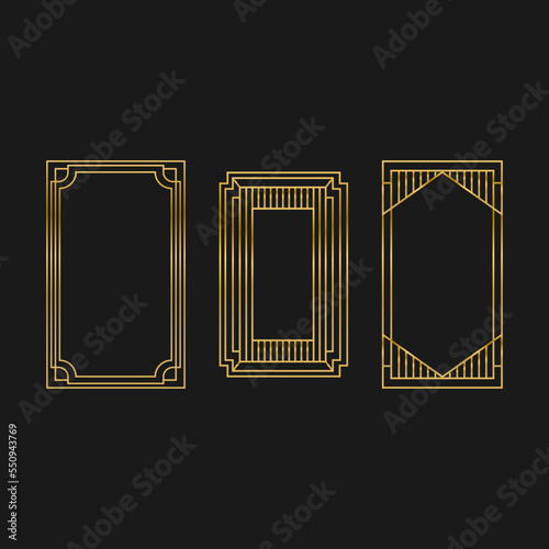 Art deco golden frames set collection decorations, Golden art deco ornaments, retro geometric ornamental frame - classic luxurious gold frames, wedding invitation, celebration event bundle