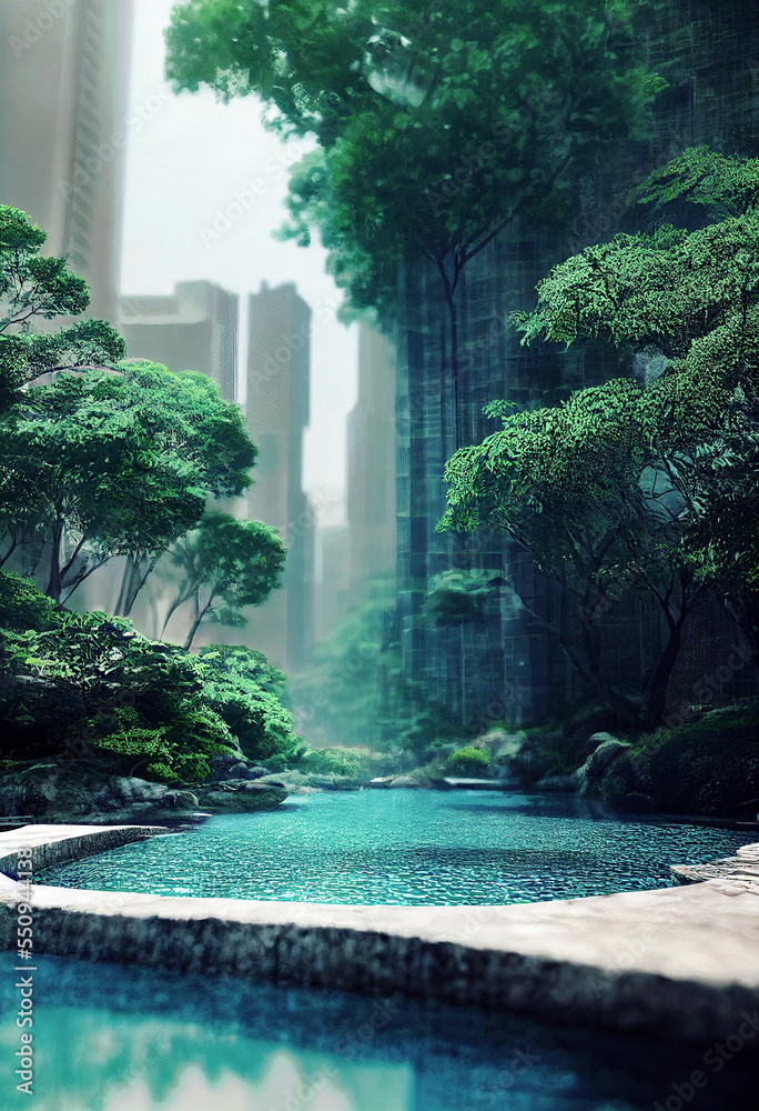 Natural spring pool in the modern city