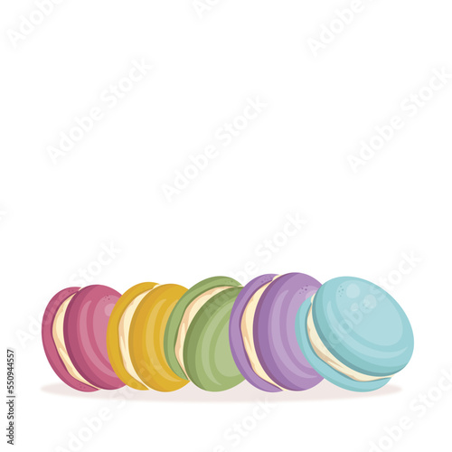 Colorful french macarons cookies on transparent background. Vector hand drawen illustration for card  design  flyer  poster  decor  banner  web  advertising  pastry menu  cafe