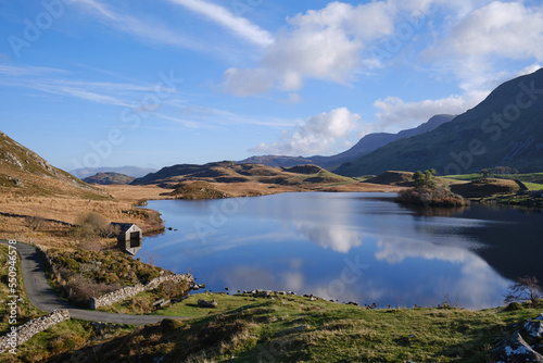 mountain lake with reflections, Snowdonia, Wales