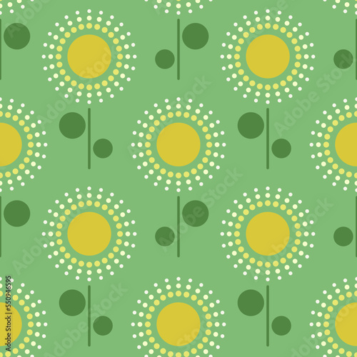 green seamless pattern with yellow dandelion. vector. Vector illustration. geometric
