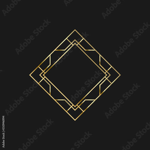 Art deco golden frames decorations, Golden art deco ornaments, retro geometric ornamental frame - classic luxurious gold frames, wedding invitation, celebration event © Template Dealer