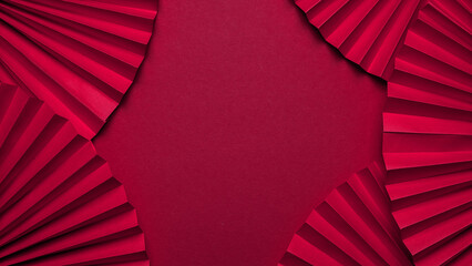 Chinese New Year 2023 .Decor pattern fan on red background. Red paper fans .Lunar New Year banner template. Color of the year 2023 viva magenta.color pantone Lunar New Year,chinese banner