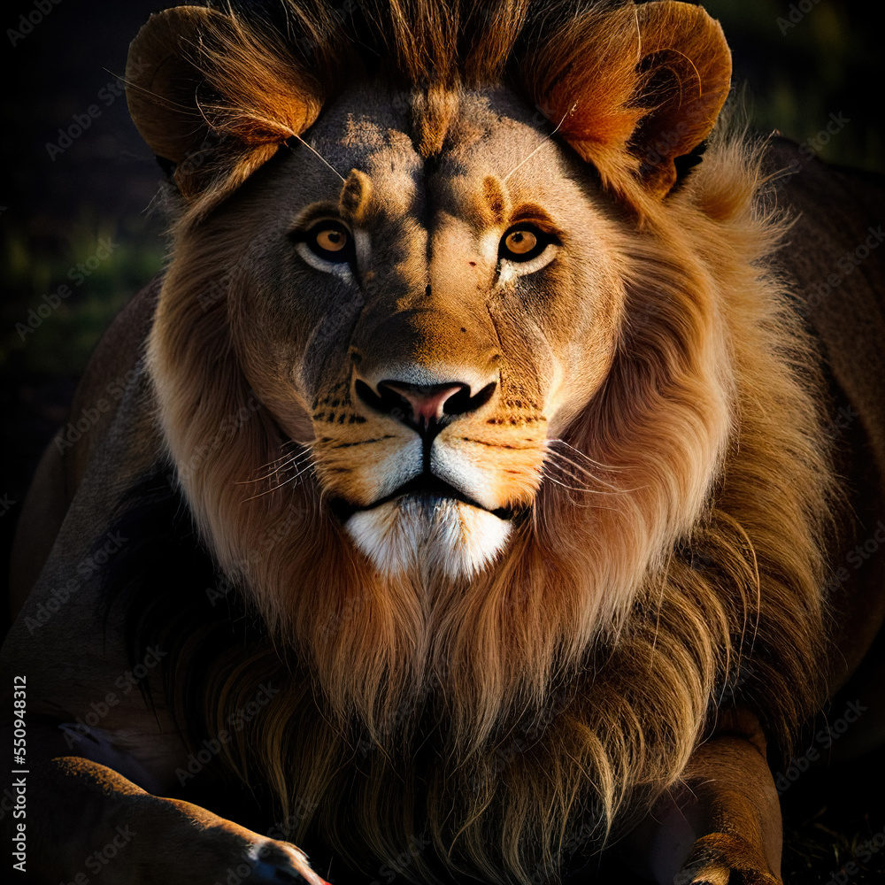 Portrait of a resting Beautiful Lion with a big mane Portrait of a resting Beautiful Lion with a big mane