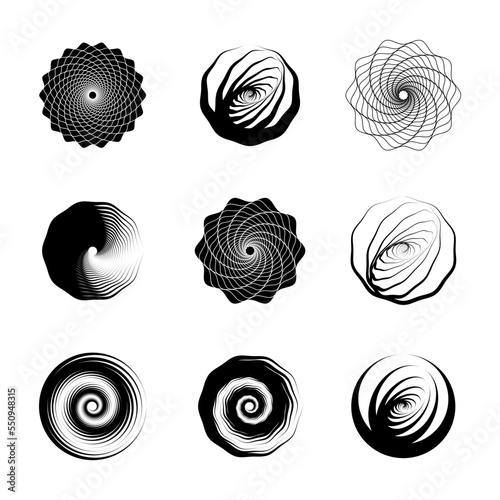 Vortex Spiral logo abstract circle shape - spiral motion twirl twist curve rotation spin whirlpool radial warp geometric shape for businesses - spinning circle