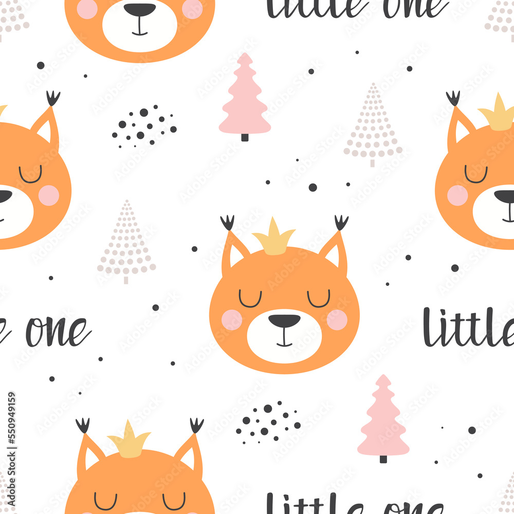 Fototapeta premium cartoon seamless pattern with cute squirrel on white