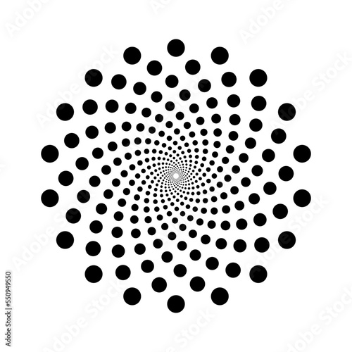 Dotted Vortex spiral logo abstract circle shape - spiral motion twirl twist curve rotation spin whirlpool radial warp geometric shape for businesses - spinning circle