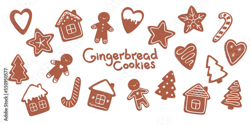 Vector illustration set of gingerbread cookies. Stickers isolated on white background