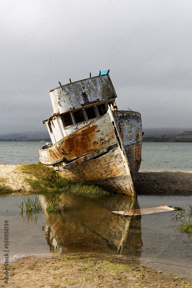Wooden Fishing Boat Rusted And Broken Aground