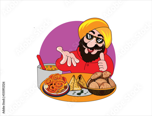 Sikh selling street food vector illustration