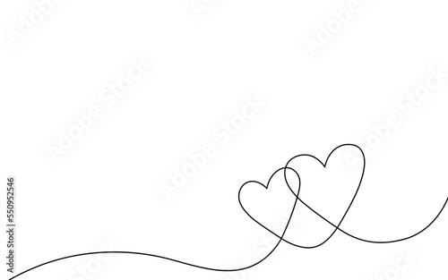 hearts continuous line art vector banner. Nubes. Valentines day concept