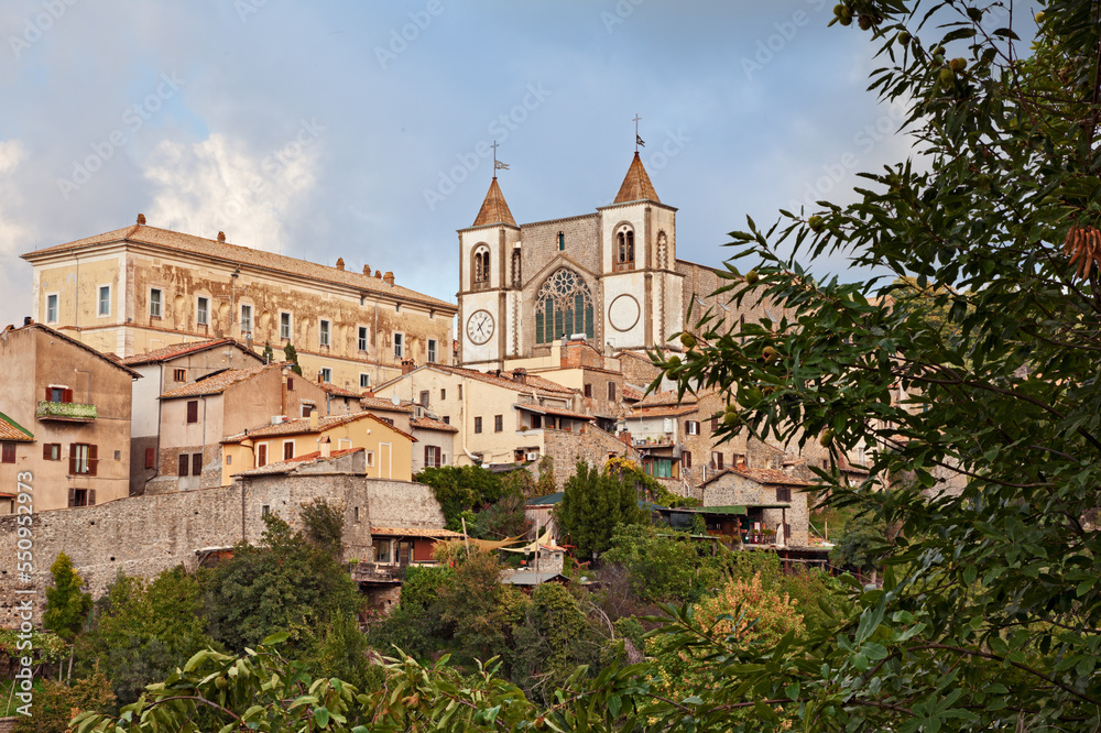 San Martino al Cimino, Viterbo, Lazio, Italy: cityscape of the old town with the medieval church and the ancient Doria Pamphilj Palace