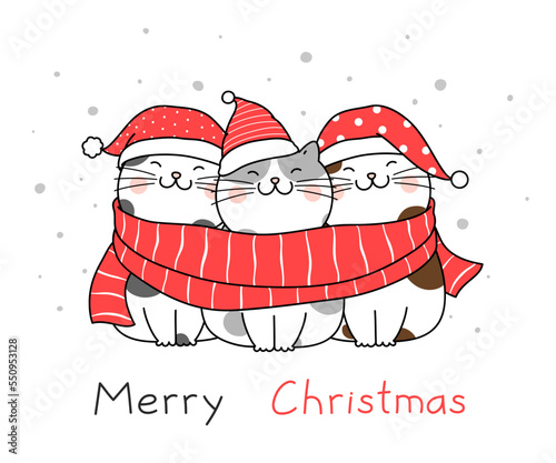 Hand drawn vector character design with cute cats and scarf.