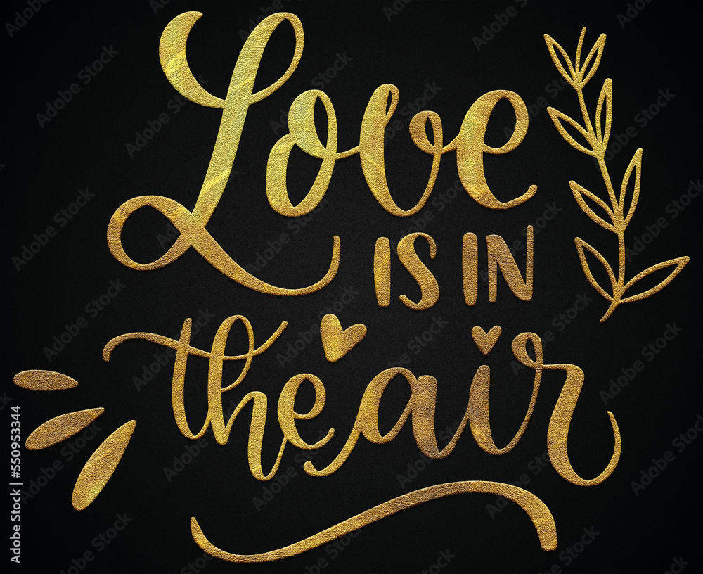 love is in the air golden calligraphy design banner