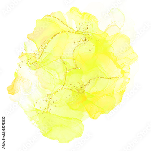 Yellow and Gold Alcohol Ink Fluid Art Pattern Acrylic Paint Marble Effect for Backgrounds 