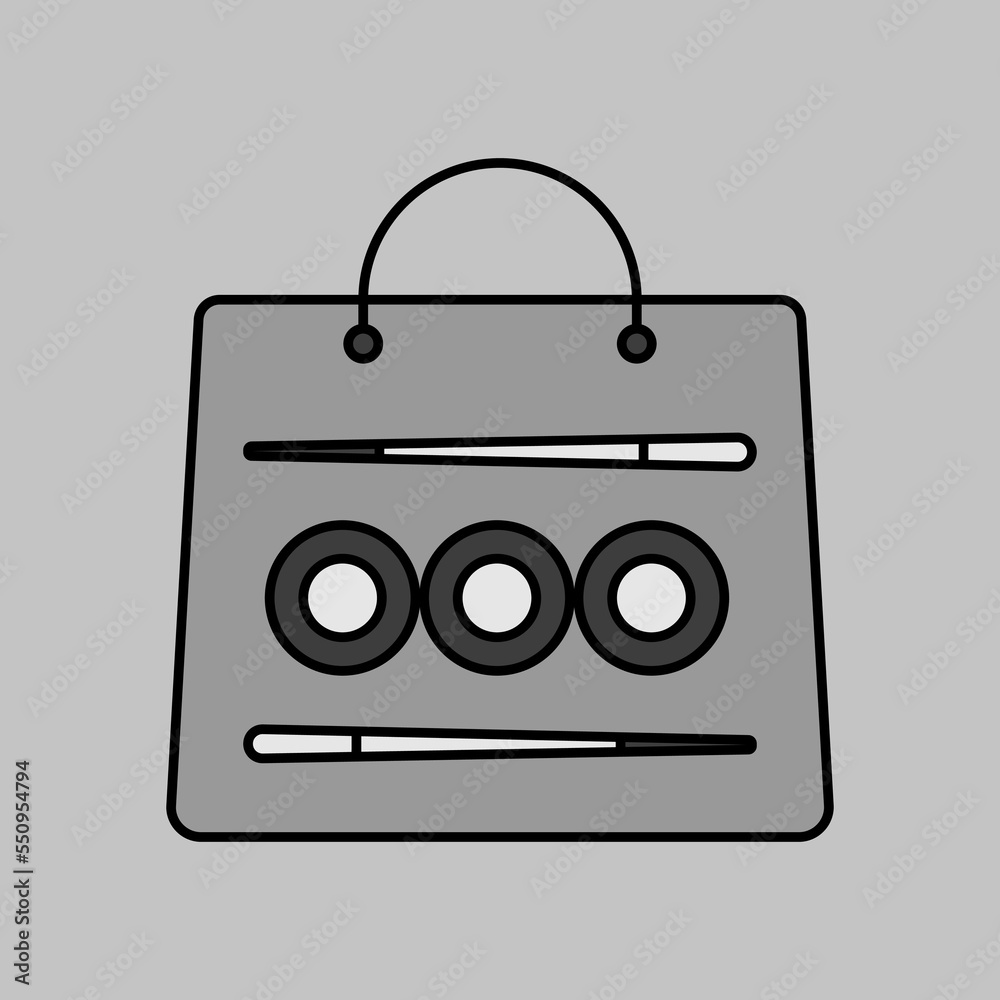 Sushi delivery vector icon. Bag for sushi delivery Sushi delivery vector icon. Bag for sushi delivery