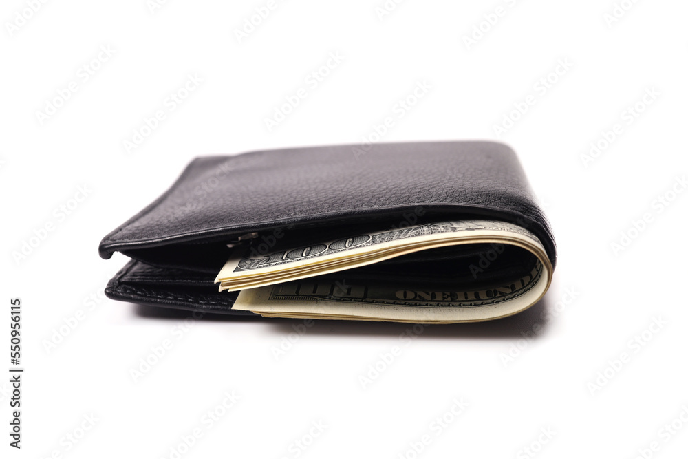 Full wallet with money american dollars isolated on white background