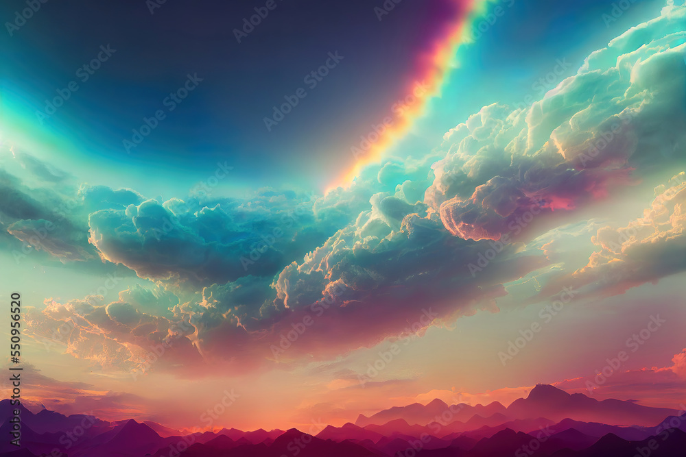 beautiful fantasy pink clouds in colorful sky