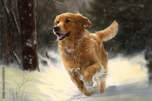golden retriever running in the snow