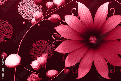 Beautiful Magenta flower petal pattern, trend 2023 floral background. Digital art, AI