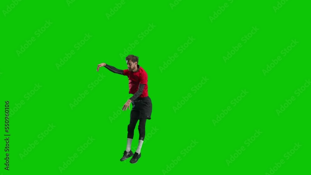 Male volleyball player in sports excitement waiting for ball. An athlete practicing volleyball skills, bouncing and hitting ball with his hands. Moment of jumping and batting ball. Green screen. Male volleyball player in sports excitement waiting for ball. An athlete practicing volleyball skills, bouncing and hitting ball with his hands. Moment of jumping and batting ball. Green screen.
