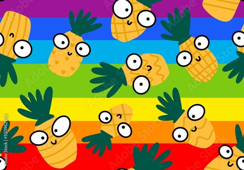 Fruit seamless cartoon pineapple pattern for wrapping paper and fabrics and linens and kids clothes print