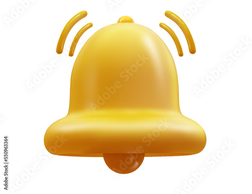 3d notification bell realistic icon isolated on white background. Vector Social Media element, PNG