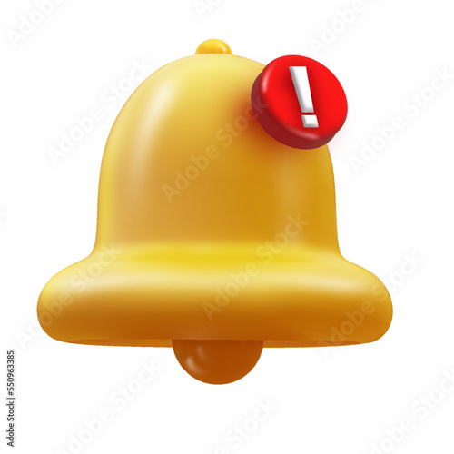 3d bell realistic icon isolated on white background. Vector render of bell with new notification, push chat alert, message. PNG