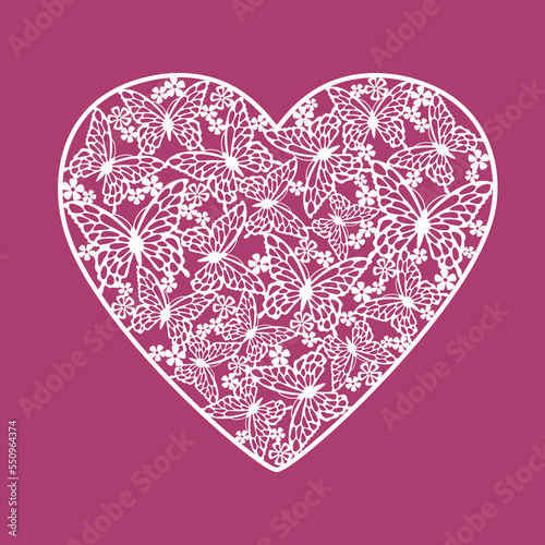Vector heart from flowers and butterflies (laser cut)