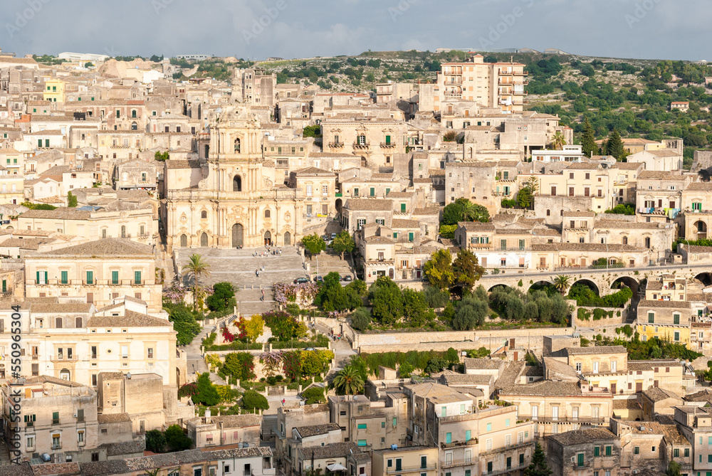 Panoramic view of Modica with the cathedral of San Giorgio, in southeastern Sicily