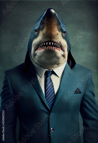 shark wearing a suit  shirt and tie