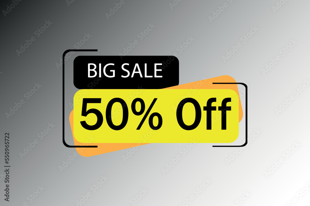 Big sale 50%. Rectangular shapes in black, yellow and orange with large letters and numbers. Vector for store and retail promotion. Big sale 50%. Rectangular shapes in black, yellow and orange with large letters and numbers. Vector for store and retail promotion.