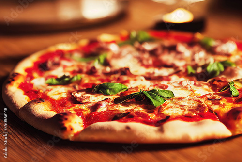 Fresh slices vegetarian pizza in italian pizzeria as illustration