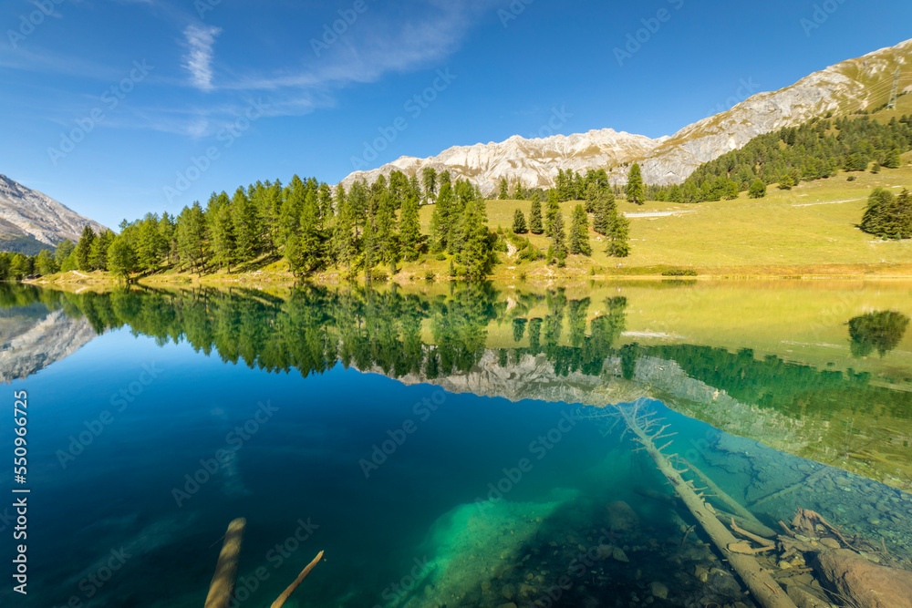 Alpine Lake Palpuogna at Albula Pass in Graubunden alps, Grisons, Switzerland