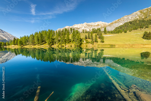 Obraz na płótnie Alpine Lake Palpuogna at Albula Pass in Graubunden alps, Grisons, Switzerland w salonie