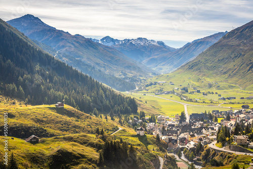 Obraz na płótnie Idyllic landscape of Andermatt village, Swiss Alps, Switzerland w salonie