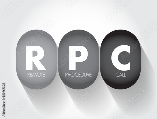 RPC - Remote Procedure Call is a software communication protocol that one program can use to request a service from a program located in another computer on a network, acronym concept photo