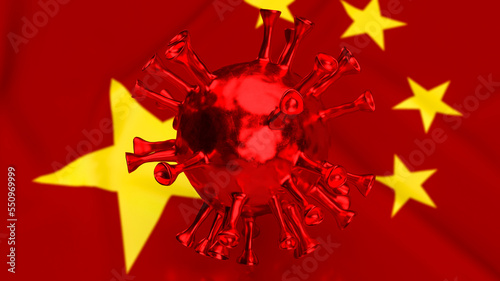 Photography virus and china flag for medical or sci concept 3d rendering